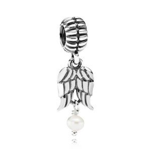 NEW Pandora Guardian Angel Dangle Bead with white freshwater pearl. Silver 925